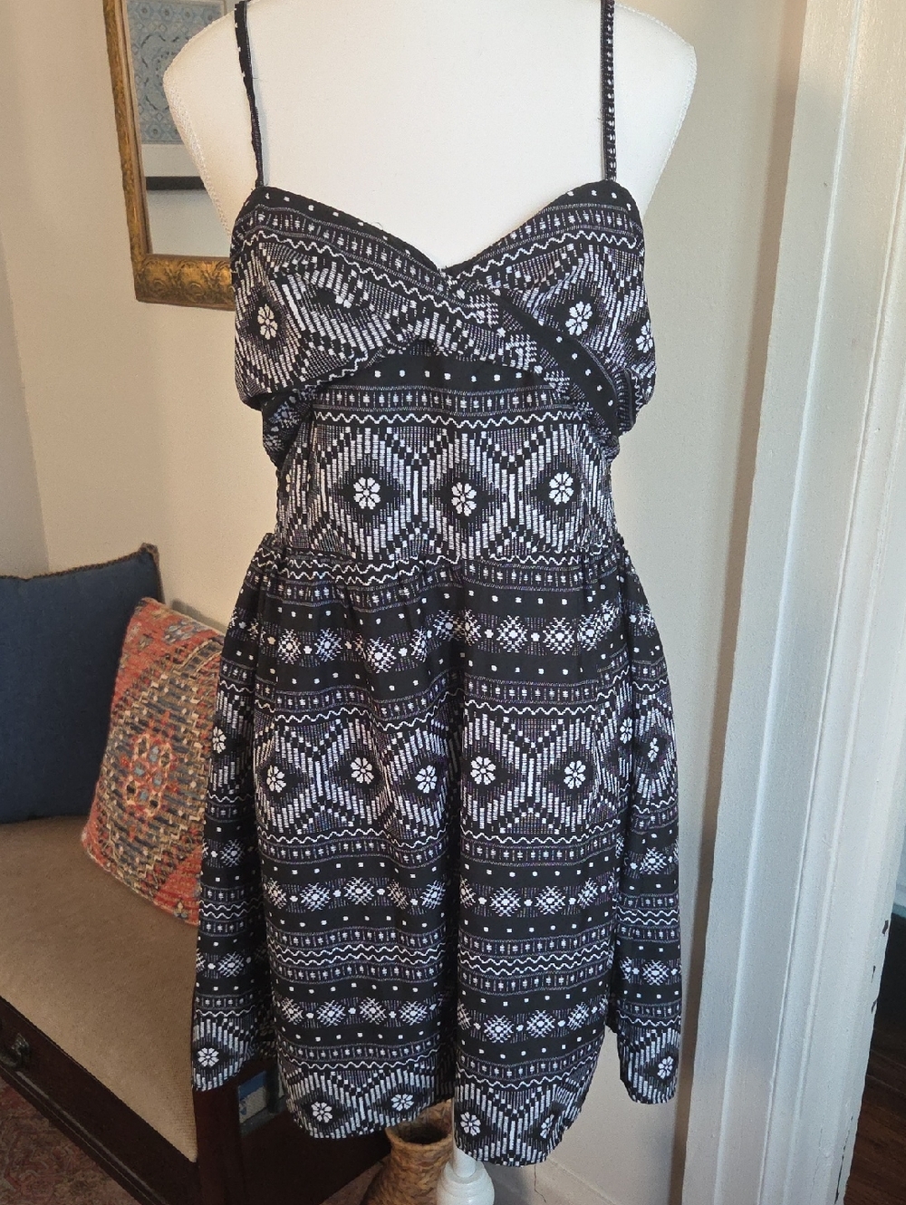 XL Roxy Summer Dress - Black & White Aztec